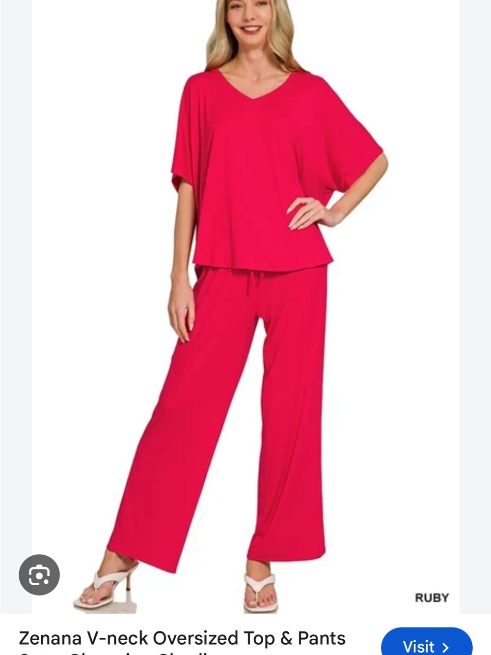 Zenana Outfitters Two-Piece V-Neck Lounge Set — Ruby